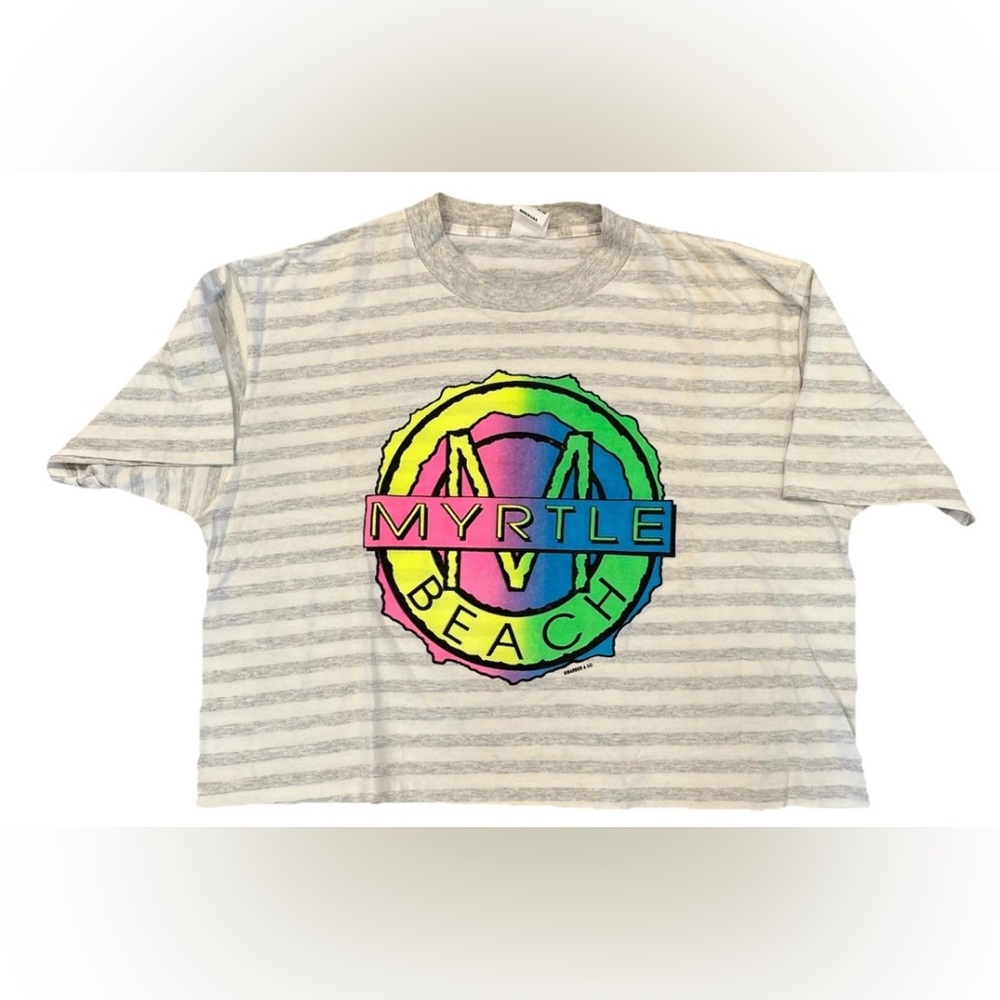 Vintage 80s 90s Myrtle Beach Striped Crop Shirt Barber & Co Made in USA OSFA‎